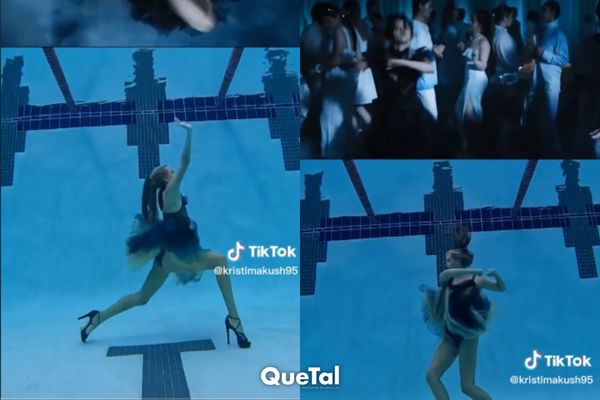 Nadadora profesional recrea el baile de Merlina bajo el agua y el resultado es de 10